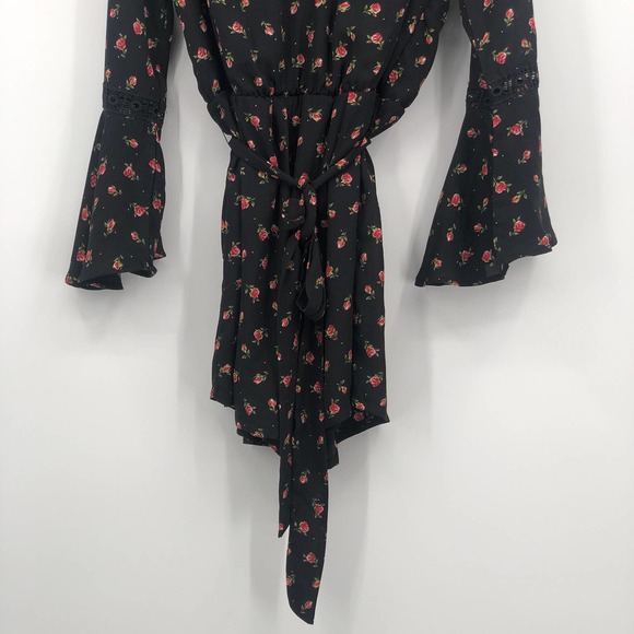 Disney Princess Dress Floral Tie Waist Flounce Sleeve Smocked Open Back Black XL - Picture 3 of 11